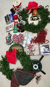 lot 158 image: One Stop Christmas Shop Tree Stands, Tree Skirt, Ornaments and More