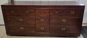 lot 167 image: LANE 9 Drawer Dark Cherry Finish Dresser wBrass Hardware