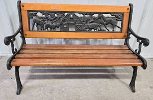 lot 31 image: Cast Iron Barn Animals Slatted Childs Size Wood Bench