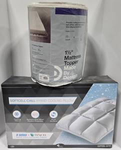 lot 56 image: Softcell Chill Hybrid Cooling Pillow & Made by Design 1-12 Mattress Topper