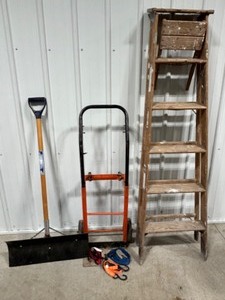 lot 84 image: Working Lot Includes Dolly, Ratchet Straps, Sturdy Snow Shovel & 6 Ft Ladder