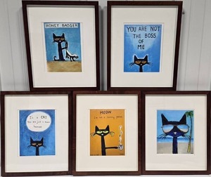 lot 55 image: Pete The Cat by Artist DEAN Framed Prints - QTY 5