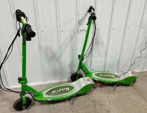lot 97 image: Pair of RAZOR Electric Scooter E200 Lime Green & Chargers