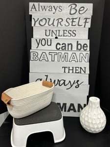 lot 103 image: Rustic Sign w Matching Color Decorating Items Gray & White Scheme