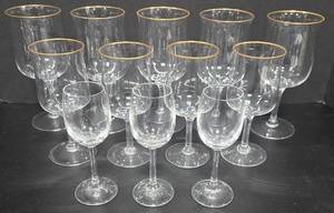 lot 117 image: Gold Rimmed Glass Goblets  Clear Cordial Glasses - 12 QTY
