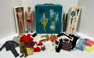 lot 23 image: Vintage KEN Doll Lot of Clothing, Shoes, Hats, Box & Accessories in Case