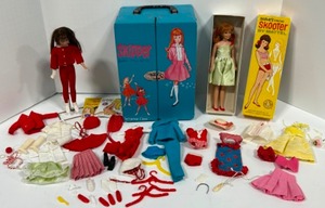 lot 24 image: Vintage SKOOTER & SKIPPER Barbie Lot Including Clothing, Box, Shoes, Accessories and Case