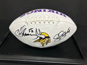 lot 26 image: VIKINGS FOOTBALL Signed by Chad Greenway #52 & Scott Studwell #55 In Glass Display Case