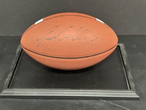 lot 114 image: Signed Spalding FOOTBALL by  Minnesota Vikings Player JARED ALLEN #69 In Display Case