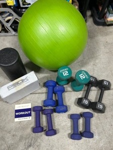 lot 123 image: GET IN SHAPE Weights, Exercise Ball, foam Roller & More