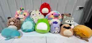 lot 220 image: SQUISH MALLOW Plush Animals, Unicorn, Dragon, Raccoon, Platypuss, Unicorn & More -Qty 13