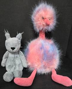 lot 221 image: 2 JELLYCAT Ostrich and Gray Squirrel Stuffed Animals