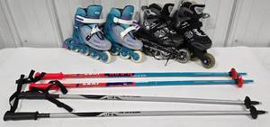 lot 238 image: BladeRunners & Crazy Skates Rollerblades wBalance Poles 
