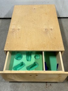 lot 231 image: Custom Built WOOD Sliding Drawer - Protective Foam Lined