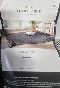 lot 245 image: Handwoven Black & White Grid 5 x 7 Threshold Rug NEW