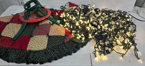 lot 291 image: Vintage Christmas Tree Stand, Tree Skirt & LED String Lights