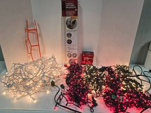 lot 293 image: Multiple Clear & Red Strands of Lights and NEW Hanging Kit 
