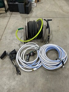 lot 222 image: HOSE REEL and RV Hoses, Sprayers & Lawncare Items
