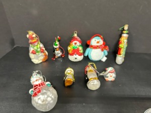 lot 269 image: Snowmen & Penguins Mercury Glass Christmas Ornaments Old World Christmas Design
