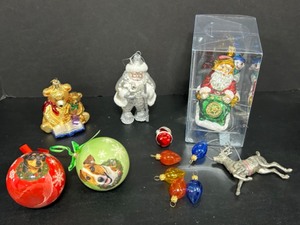 lot 273 image: Large Colorful Mercury Glass SANTA, Teddybear, Reindeer and Dog Christmas Ornaments