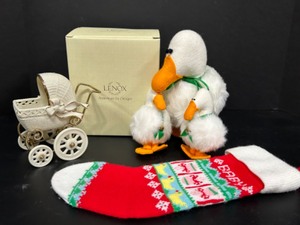 lot 295 image: Lenox Ceramic Rock A Bye Baby Carriage Blue Ribbon Baby Shower New Baby , Softball Creatures Ducks & Baby Stocking