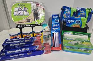 lot 299 image: Bulk Household Storage, Cleaning Supplies  2 Foldable Stools 