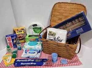 lot 300 image: Vintage Pie Basket and All Things You Might Need For A Picnic