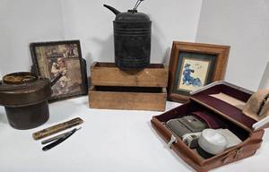 lot 333 image: Primitive Wood & Metal Dcor & Polaroid Land Camera