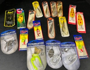 lot 347 image: NEW in Package FISHING LURE Lot Including MEPPS, Terminator Titanium, JOHNSON Silver Minnows & More