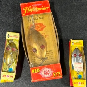 lot 350 image: Vintage RED EYE Lures by HOFSCHNEIDER - New in Boxes - Various Sizes