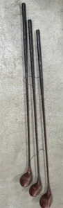 lot 365 image: Vintage BURKE Whipper Wood Head DRIVERS Faux Wood Over Steel Shafts - Qty 3