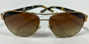 lot 387 image: TORY BURCH Tortoise Side Arm Gold Rimmed SUNGLASSES