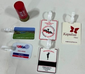 lot 400 image: Vintage GOLF Resort Event Golf Bag TAGS & Shot Gun Case Act II Promo Golf Ball Case and 2 Balls