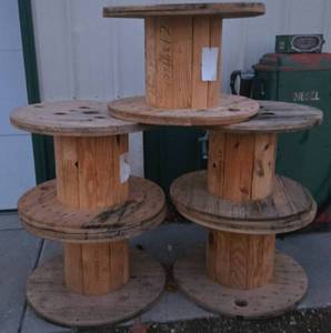 lot 396 image: 5 Wood Construction Cable Spools - Farm or Repurpose