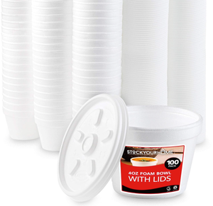 lot 464 image: 4oz Foam Bowls With Lids (100 Count)  Box of Bags