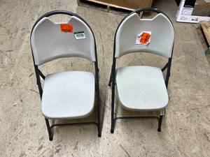 lot 15 image: 2 White and Black Folding Chairs