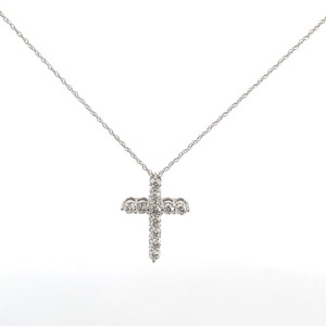 lot 2 image: 14k White Gold Lab Grown Diamond Cross Necklace