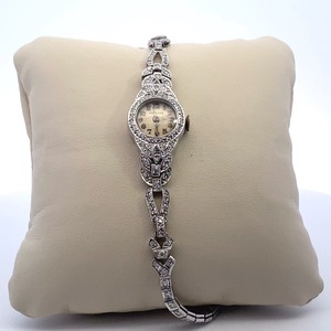 lot 22 image: 1940s Ladies Platinum & Natural Diamond Hamilton Watch