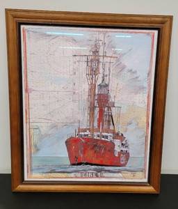 Artist Signed Oil Pencil Lightship Eibe1 Map  Ole West