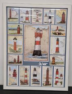 Artist Signed Oil Pencil Lighthouse Map  Ole West