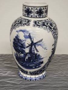 T. Delfts Bleau Blue and White Windmill Vase