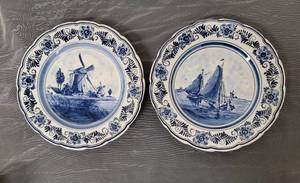 Handpainted Fena Delft 9 inch Plates, pair