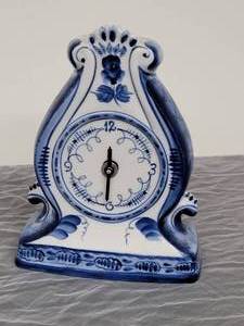 Handpainted Russian Blue and White Mantel Clock