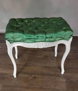 Vintage French Tufted Emerald Foot Stool Ottoman