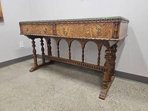 Burlwood Grain Renaissance Revival Sideboard Table