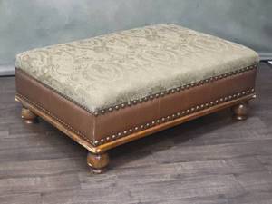 Elegant Champagne Tacked Upholstery Ottoman