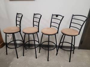 Modern Styled Black Bent Metal Counter Chair Set with Tan Upholstered Seats - (4)