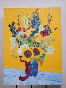SIGNED Fine Art Impressionist Still Life - Bjorn Meisner - Sunflower Bouquet