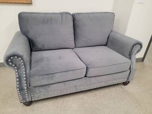 Chic Modern Tacked Rolled-Arm Loveseat - Steel Blue