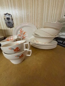 Vintage Orange Floral Dishes